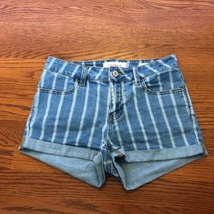 white striped blue denim shorts
